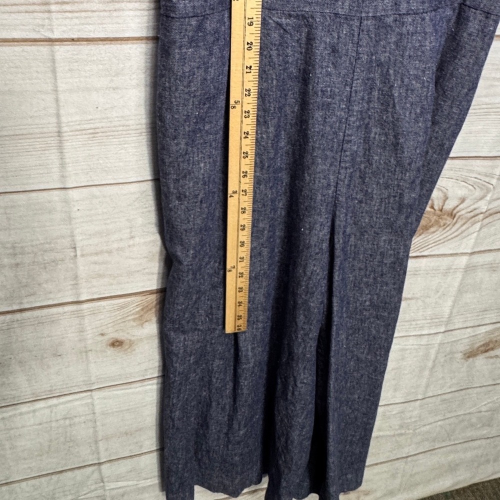 Banana Republic Blue Linen Blend Wide Leg Cropped Jumpsuit Size 12 Sleeveless - Picture 7 of 9